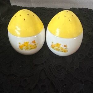 Vintage Avon Salt and Pepper Shakers Milk Glass Buttercup Yellow Egg Shaped